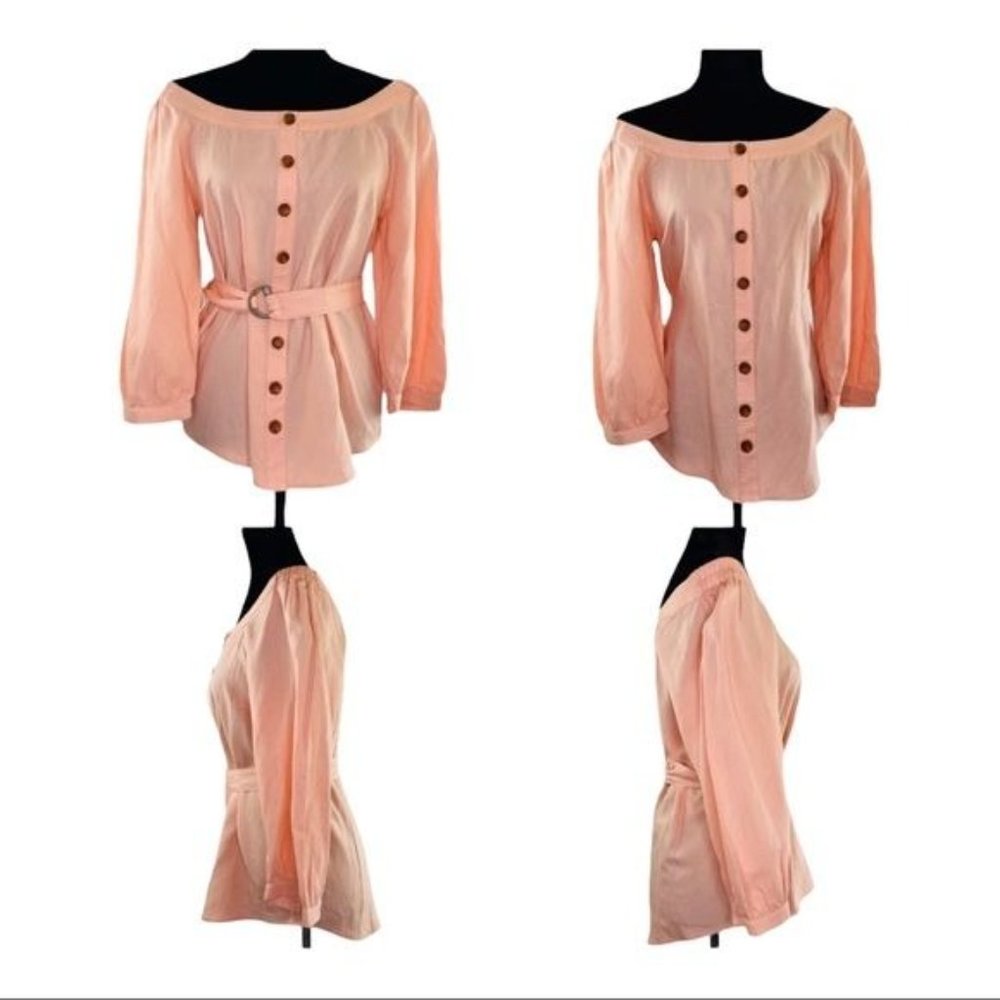 Anthropologie Alanis Tunic Top Belted Off Shoulder Peach by Maeve Womens Size 4 - Picture 9 of 9